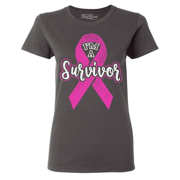 Shop4Ever Women's I'm A Survivor Breast Cancer Awareness Graphic T-Shirt XX-Large Charcoal