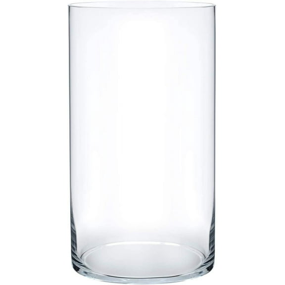 EnjinZZ Flower Glass Vase Decorative Centerpiece for Home or Wedding - Cylinder Shape, 12" Tall, 6" Opening, Clear