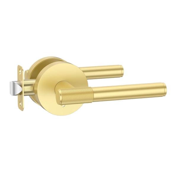Amerdeco 1 Pack Brushed Gold Door Handles Interior, Knurled Privacy Door Handles, Heavy Duty Gold Door Lever for Bedroom or Bathroom, Reversible Keyl