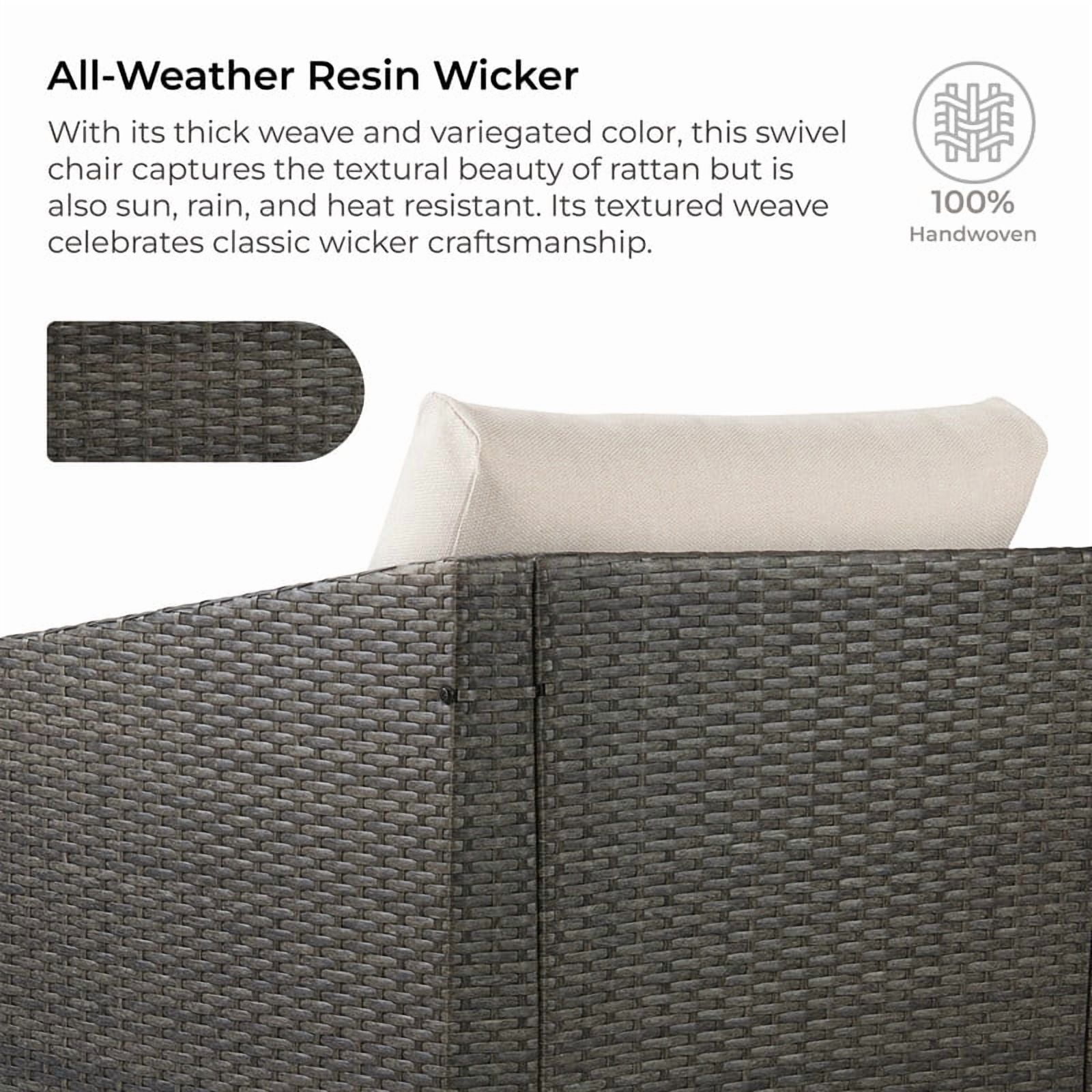 CHITA 2-Piece Outdoor Swivel Gray Wicker Chair with Cushion, Cream