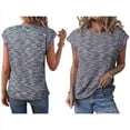 thumbnail image 3 of Blusas de Verano para Mujer, Informales, de Cuello Redondo, de Punto Gofre, con Mangas , Blusas Holgadas. Gris Oscuro M, 3 of 6