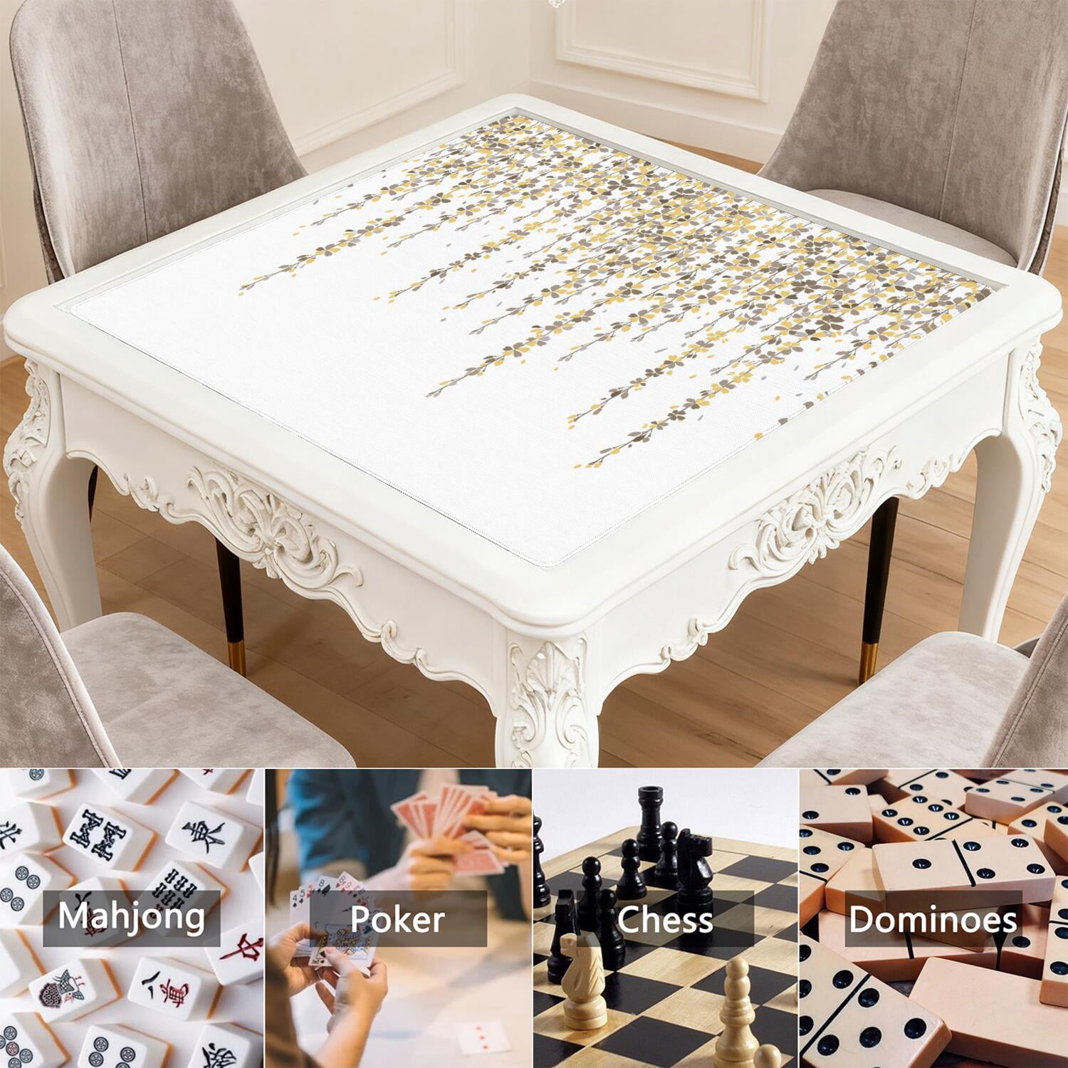 Floral Print Non-Slip Mat for Game Tables 31.5x31.5 Inches Rubber Construction Ideal for Mahjong Tiles and Board Games