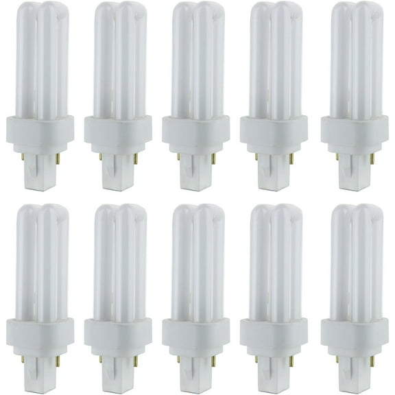 Diodesy- Pack of 10 PLD9/SP27K Compact Fluorescent Light Bulb, Double U-Shaped Twin Tube, 2700K Warm White, PLD 2-Pin CFL Quad Tube Lamp, 9 Watts, G23-2 Base, 525 Lumens, CRI80, 10000 Lifespan Hours