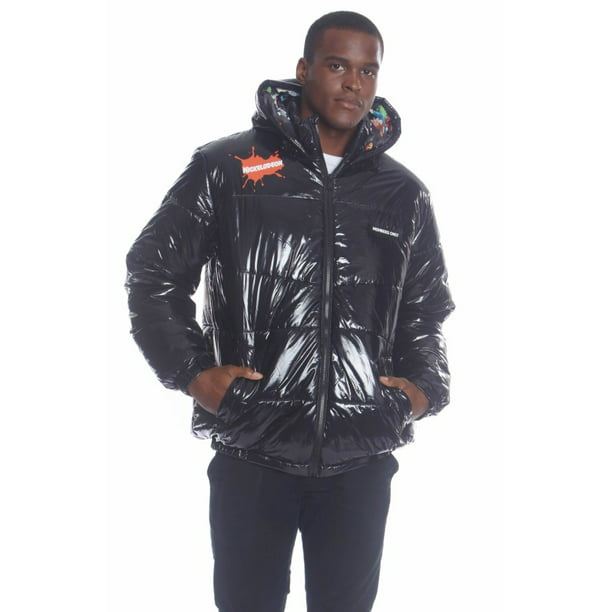 Members Only Men's Nickelodeon Shiny Collab Puffer Jacket-BLACK-Large