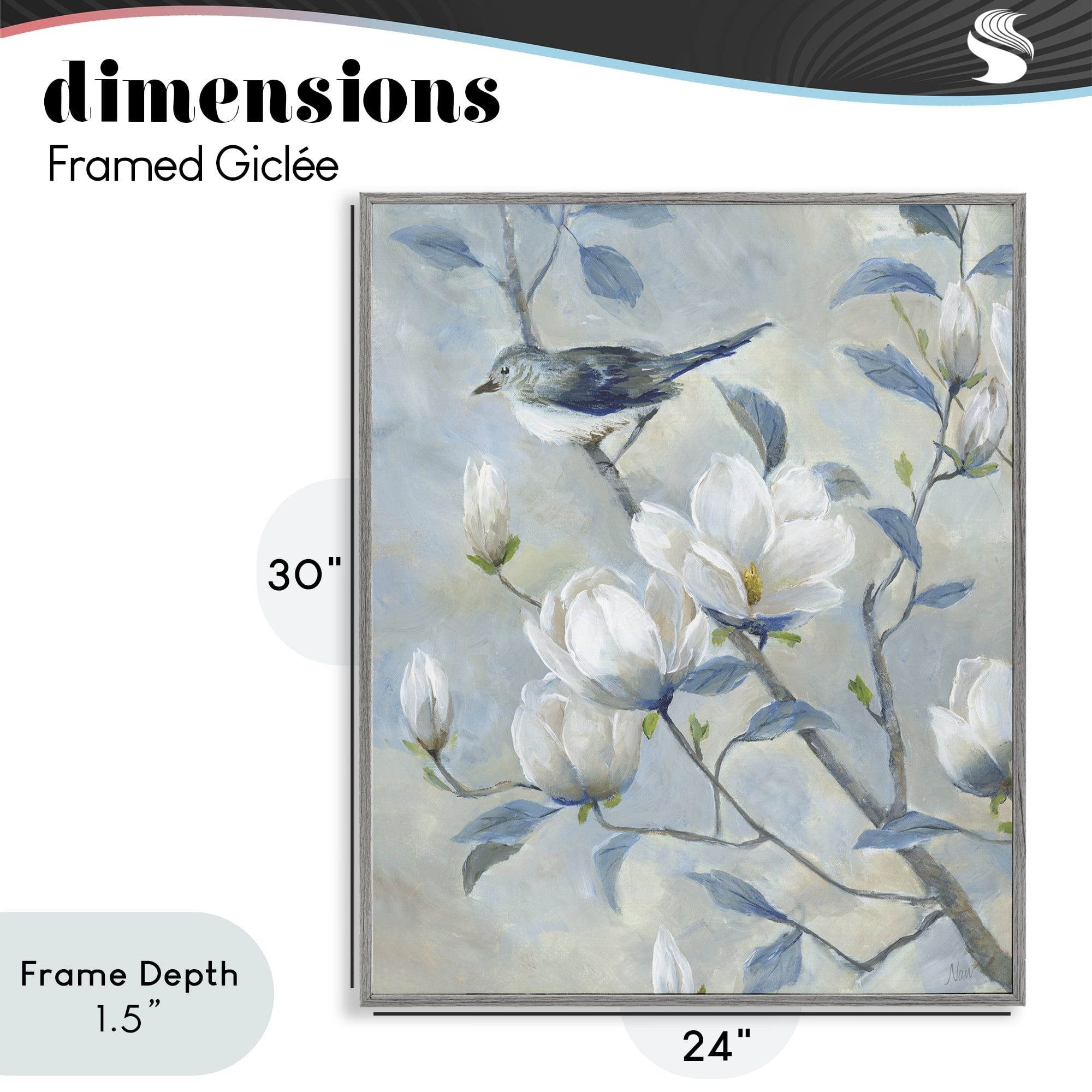 Stupell Industries Blue Bird in Magnolia Tree Gray Framed Giclee Art, design by Nan