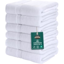 6 Bath Towels Set, 24 by 48 Inches 500 GSM Ring Spun Cotton, Highly Absorbent Quick Drying Towels for Home, Pool, Spa, Guest Use, White