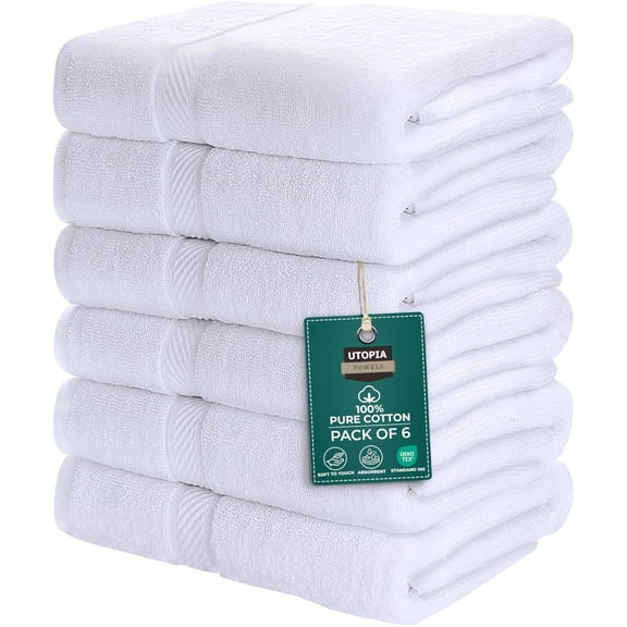 6 Bath Towels Set, 24 by 48 Inches 500 GSM Ring Spun Cotton, Highly Absorbent Quick Drying Towels for Home, Pool, Spa, Guest Use, White