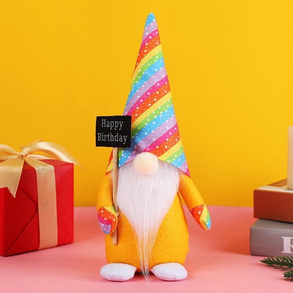 TERGAYEE Birthday Gnomes,Happy Birthday rainbow hat Handmade Scandinavian Party Home Ornaments Elf Dwarf Collections Kitchen Tiered Tray Decorations