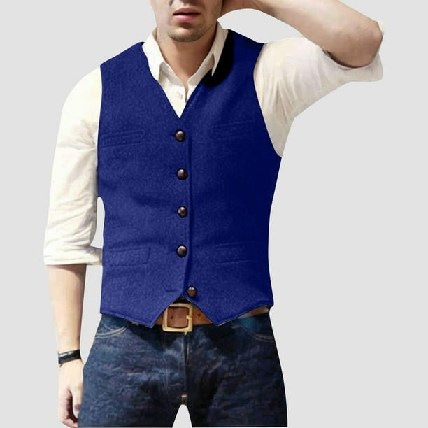pstuiky Camisetas sin mangas para hombre, Blazer de moda para hombre, chaleco ajustado con cuello en V y botonadura lisa Tops elegantes para mujer l