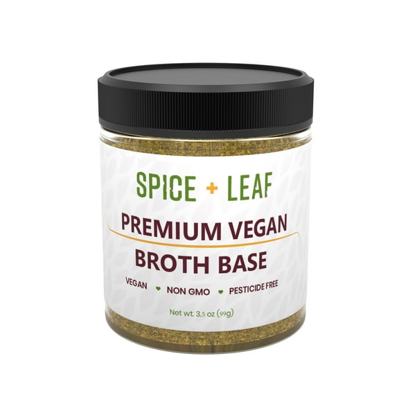 Premium Vegan Broth Base by Spice Leaf - Dairy Free, Salt Free Soup Powder, Nt. Wt. 3.5 oz.