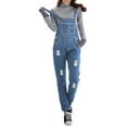 thumbnail image 2 of Women Denim Straps Full Length Dungaree Ladies Jumpsuit Pinafore Slim Fit Ripped Overall, 2 of 5