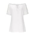 thumbnail image 4 of Pejock Women Summer Casual Cold Off Shoulder Tshirts Lace Patchwork Short Sleeve Tops Oversized Women's Loose Dressy Tops Shirt Blouse S-5XL, 4 of 6