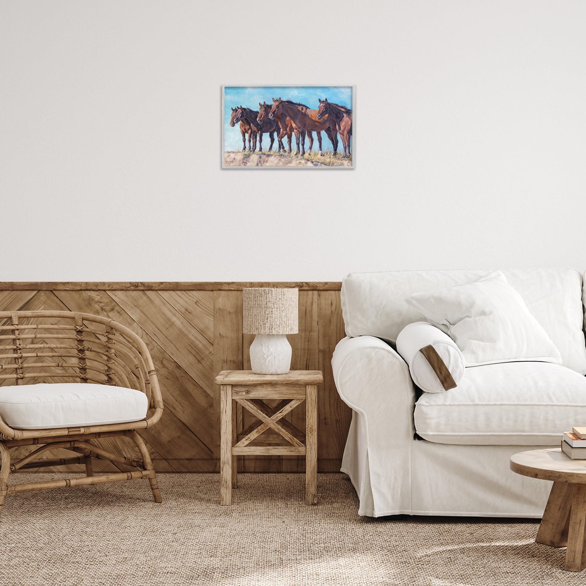 Stupell Industries Horse Herd Overlooking Desert Animals & Insects Painting Gray Framed Art Print Wall Art, 18 x 12