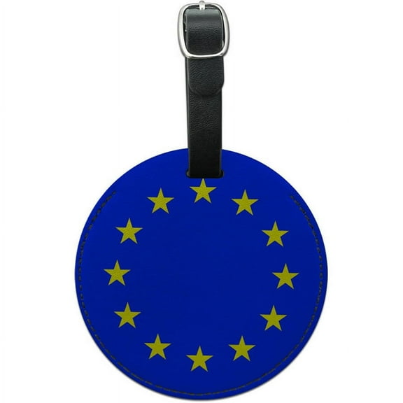 EU European Union Europe National Country Flag Round Leather Luggage ID Tag