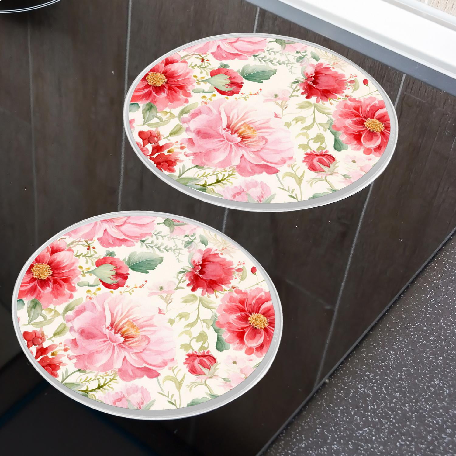 Round Stove Burner Covers 4 Pcs for Metal Gas Stove Burner Cover 8Inch And 10Inch ,Vibrant Floral Poppy Flower style