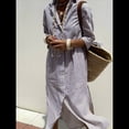 thumbnail image 4 of Vestido Camisero Informal para Mujer, con Solapa, 3/4, Cuello Abotonado, Abertura y Lazo, Vestido Maxi Estilo Resort. Marrón S, 4 of 8
