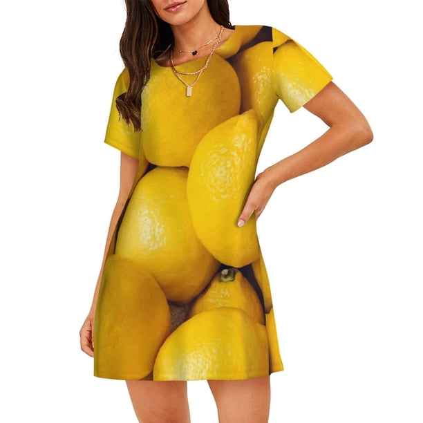 Balery Ripe Yellow Lemon Camisón de manga corta con cuello redondo para mujer, cómodo y elegante.