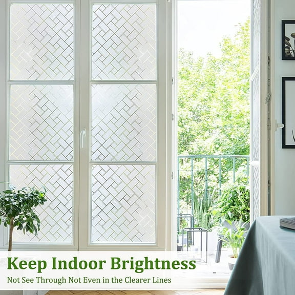 Sanmadrola 17.7''x158'' Window Privacy Film Window Clings Frosted Glass Window Film Sun Blocking Window Film Non-Adhesive Heat Control Removable Window Stickers for Home