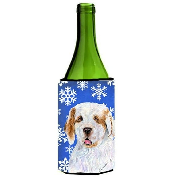 Clumber Spaniel Winter Snowflakes Holiday Wine bottle sleeve Hugger 24 oz.