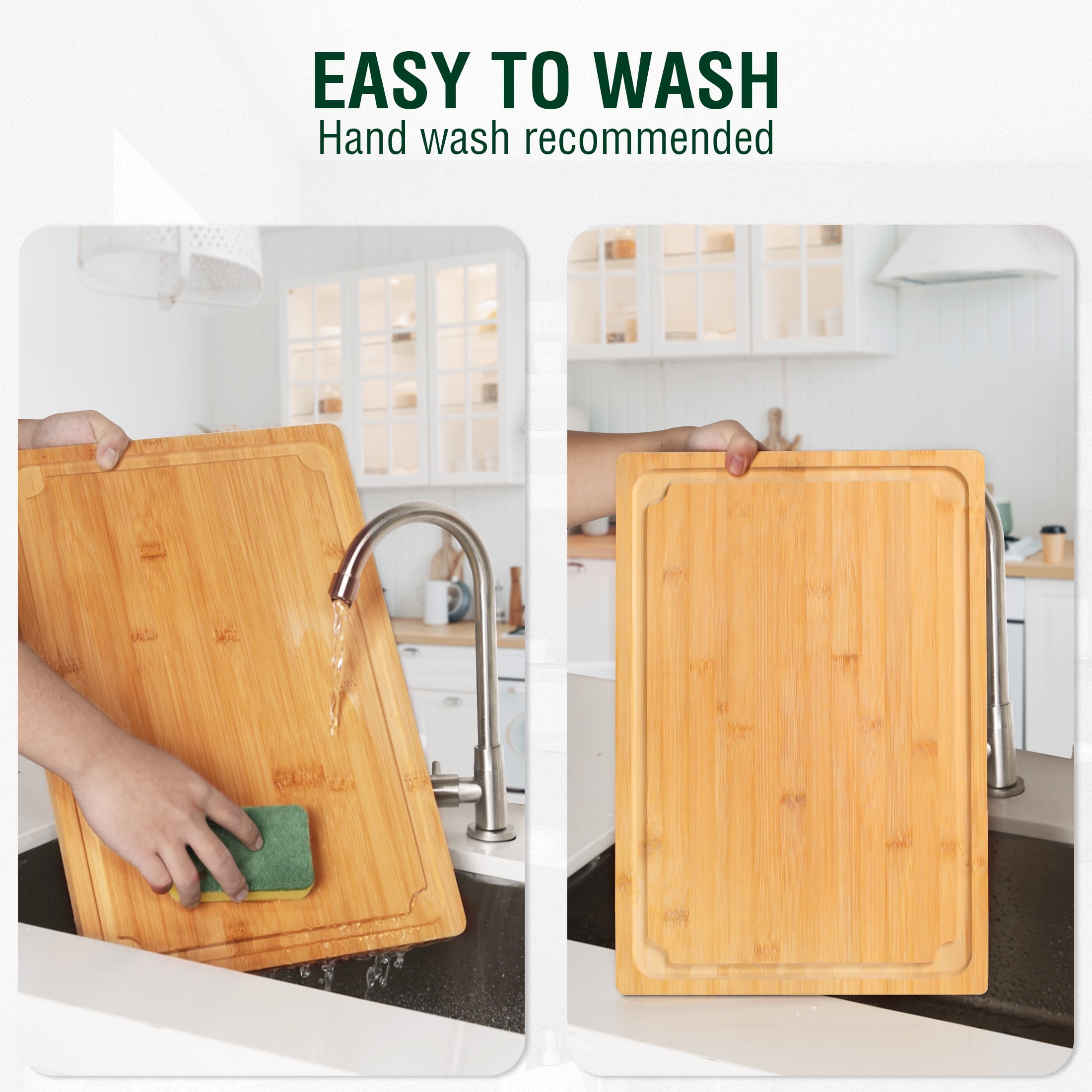 Empune Extra Large Bamboo Cutting Board, 19.9" Wooden Chopping Board for Kitchen with Juice Groove and Built-in Handles