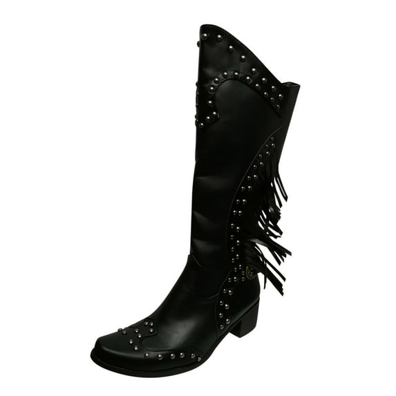 asdoklhq Womens Waterproof Work Boots,Women Boots Winter Tassels Chunky Heels Zipper Slip On Retro Ladies Footwear Casual Shoes