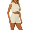 thumbnail image 4 of INSPIRE CHIC Two Pieces Outfits for Women's Hoodie Sleeveless Tops High Waisted Shorts Tracksuit Sets Beige M, 4 of 4