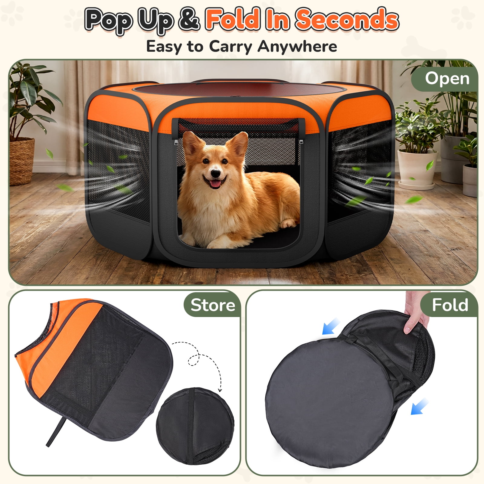 MAXLAPTER Dog Playpen, Hexagonal Foldable Pet Enclosure for Indoor and Outdoor Use
