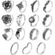 thumbnail image 1 of 15 anillos para nudillos para mujer, juego de anillos apilables, estilo retro vintage, ideales para regalar. Color negro., 1 of 9