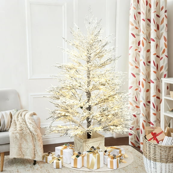 5Ft Pre-Lit Snowy Artificial Christmas Tree in MgO Crate