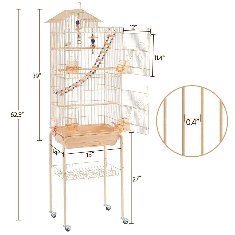 Renwick 62.4" Metal Bird Parrot Cage with Detachable Stand, Almond