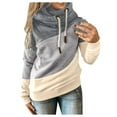 thumbnail image 1 of Women's Fashion Hoodie Long Sleeve Pure Color Patchwork Drawstring Pullover Casual Sweatshirt Tops, 1 of 5