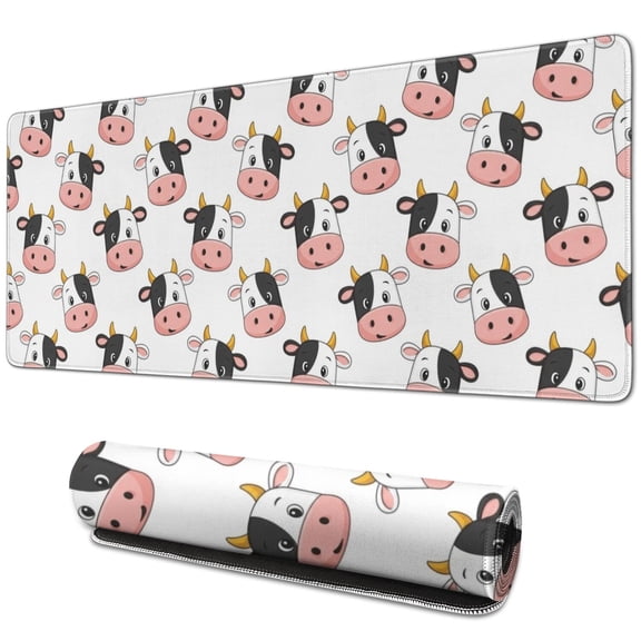 Long Mouse Pads for Desk,White Cow Head Pattern Desk Mats on Top Of Desks, Desk Mouse Pad Extra Large with 3mm Non-Slip Base and Stitched Edge for Gaming,Office,Work,Home 31.5"x11.8"