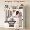 thumbnail image 4 of Frhnenha 60" Farmhouse Hall Tree with Bench and Shoe Storage, 4-in-1 Entryway Coat Rack with Full-Length Mirror and 2 Sliding Barn Doors for Hallway, Living Room, White, 4 of 8