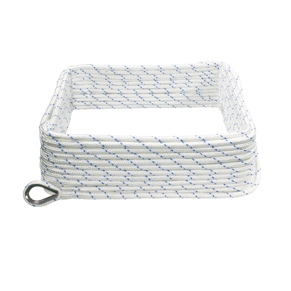Extreme Max 3006.2502 BoatTector Double Braid Nylon Anchor Line with Thimble - 3/8" x 200', White w/ Blue Tracer