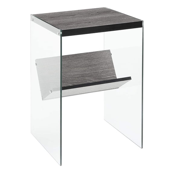 Pemberly Row Transitional Glass/Wood End Table in Weathered Gray
