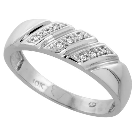 Cut Diamond Ring Band - 10k White Gold Mens Diamond Wedding Band Ring 0.05 cttw Brilliant Cut, 1/4 inch 6mm wide