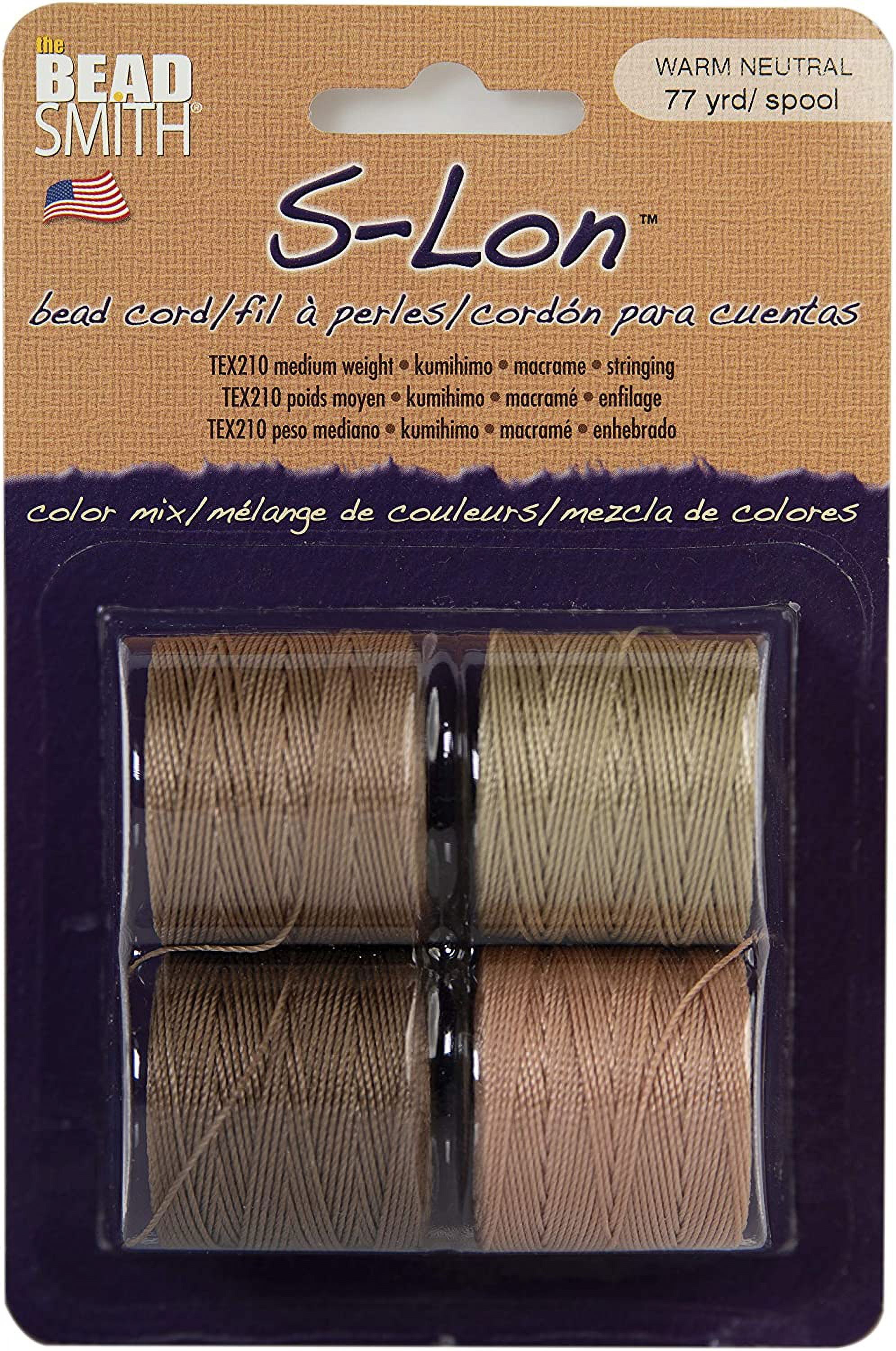 The Beadsmith S-Lon Bead Cord – .5 mm Nylon Cord, 4-pack, Warm Neutrals Mix, TEX210, 77 Yards