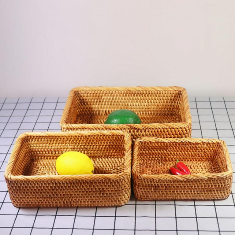 Handwoven Rattan Storage Basket Set Wicker Rectangular Basket for Storage  Organizing Rustic Rattan Basket Handmade Fruit Basket 