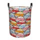 thumbnail image 1 of Balery Cute Cars Cesta de ropa redonda con asas, impermeable, independiente, para ropa, juguetes, dormitorio y familia-Small, 1 of 6