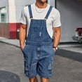 thumbnail image 6 of Fewfanhot Mens Denim Shorts Bib Overall Jean Romper Casual Loose Fit Ripped Knee and Frayed Hem, Chest Pocket with Adjustable Straps Jumpersuit, 6 of 9