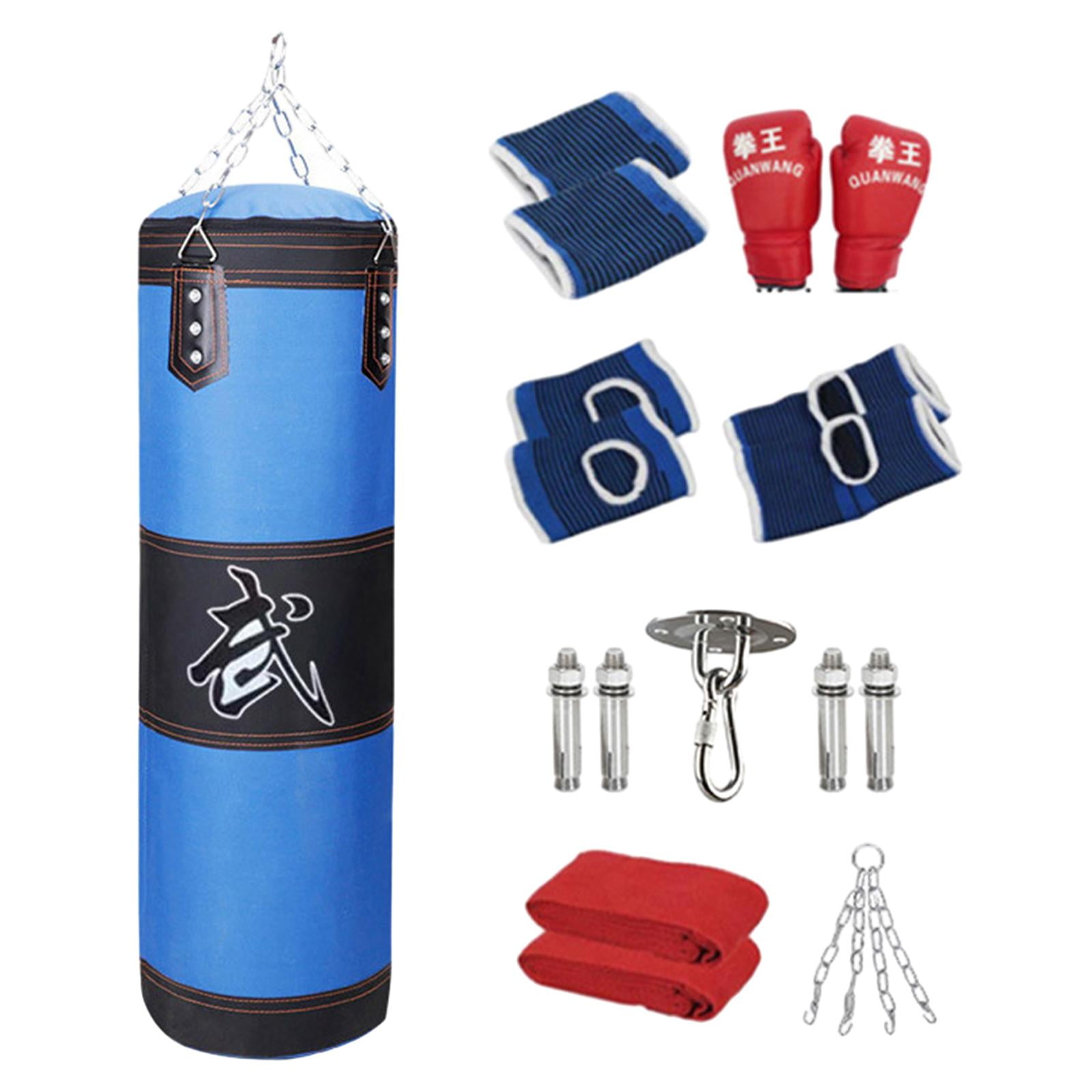 funtasica Boxing Bag Unfilled Bag Workout Fitness with Gloves PU Punching Bag Boxing Sandbag for Kids Home Gym Kickboxing Body Building Blue 100cm