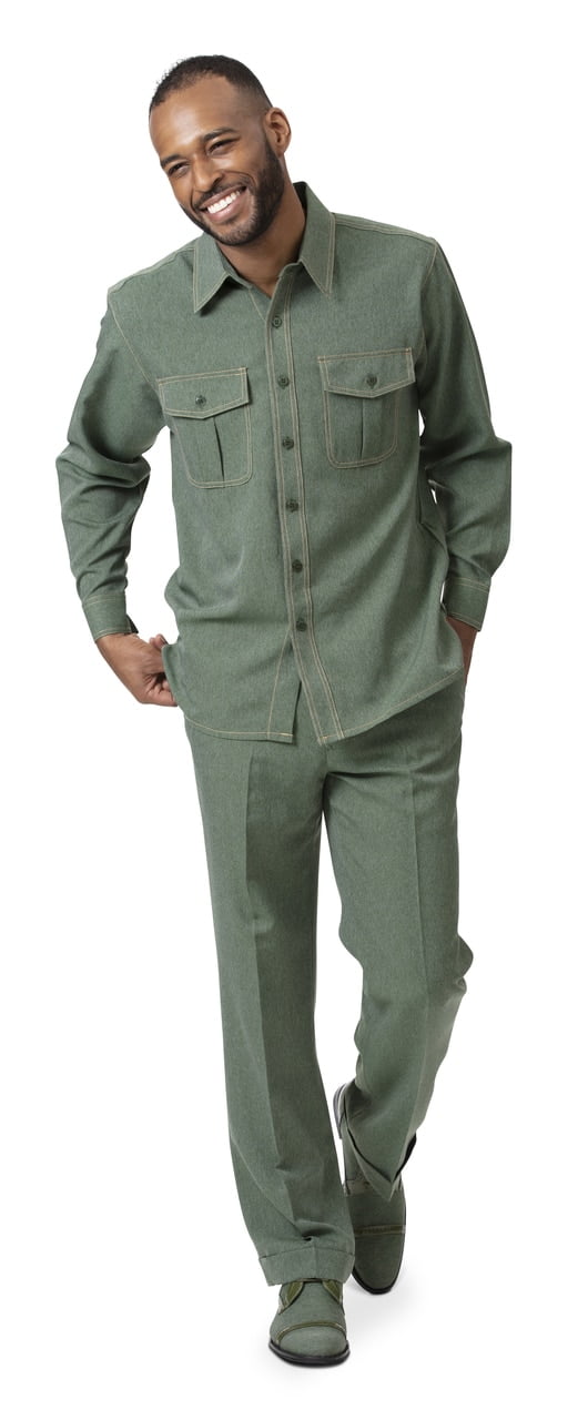 Montique Men's 2 Piece Long Sleeve Denim Walking Suit in Solid Hunter