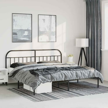 vidaXL 12" Black California King Metal Bed Frame with Headboard No Mattress