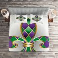thumbnail image 2 of Ambesonne Fleur De Lis Quilted Coverlet 3 Pcs, Lily Royalty, King Size, Purple Green, 2 of 2