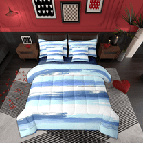 Manfei White Blue Ombre 7-Piece Twin Bedding Sets,Geometric Graffiti Lines Bedding Comforter Set,Graffiti Aesthetic Artwork Sheet Sets For Boys Kids,Microfiber Bedroom Decor Reversible