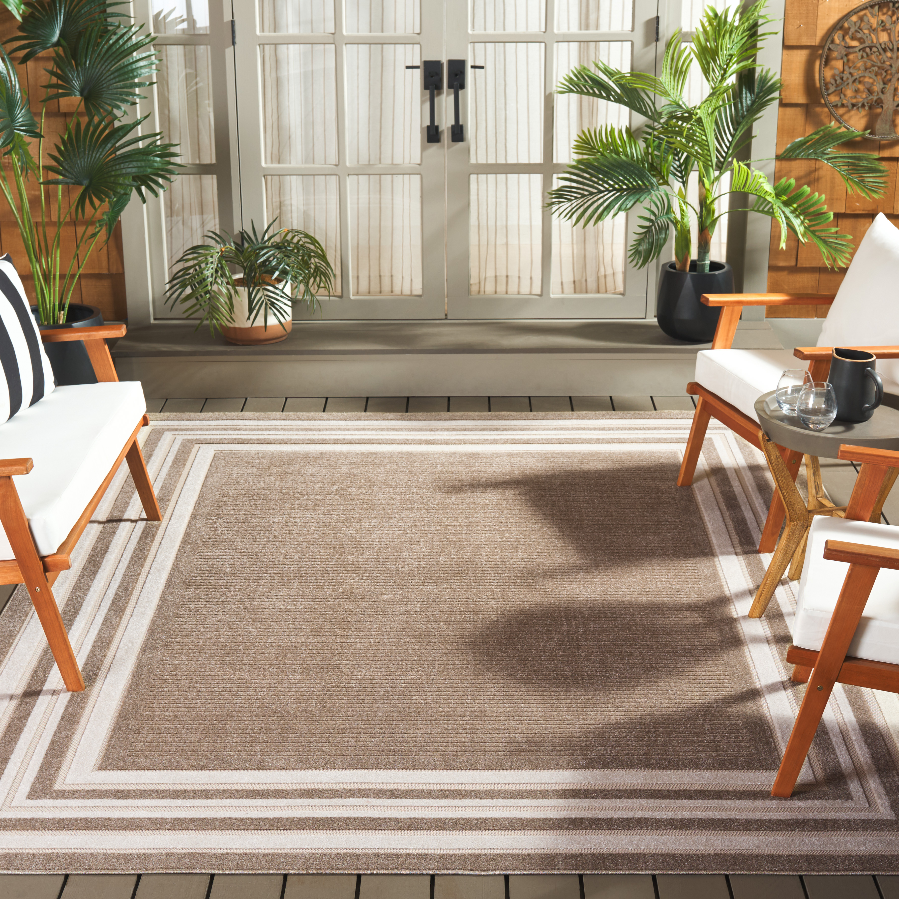 SAFAVIEH Cabana Henry Striped Indoor/Outdoor Area Rug, Dark Beige/Ivory, 8' x 10'