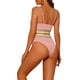 thumbnail image 3 of Conjuntos de bikini de dos piezas de talle alto con canalé para mujer, traje de baño con tirantes ajustables, pequeño, rosa, 3 of 5