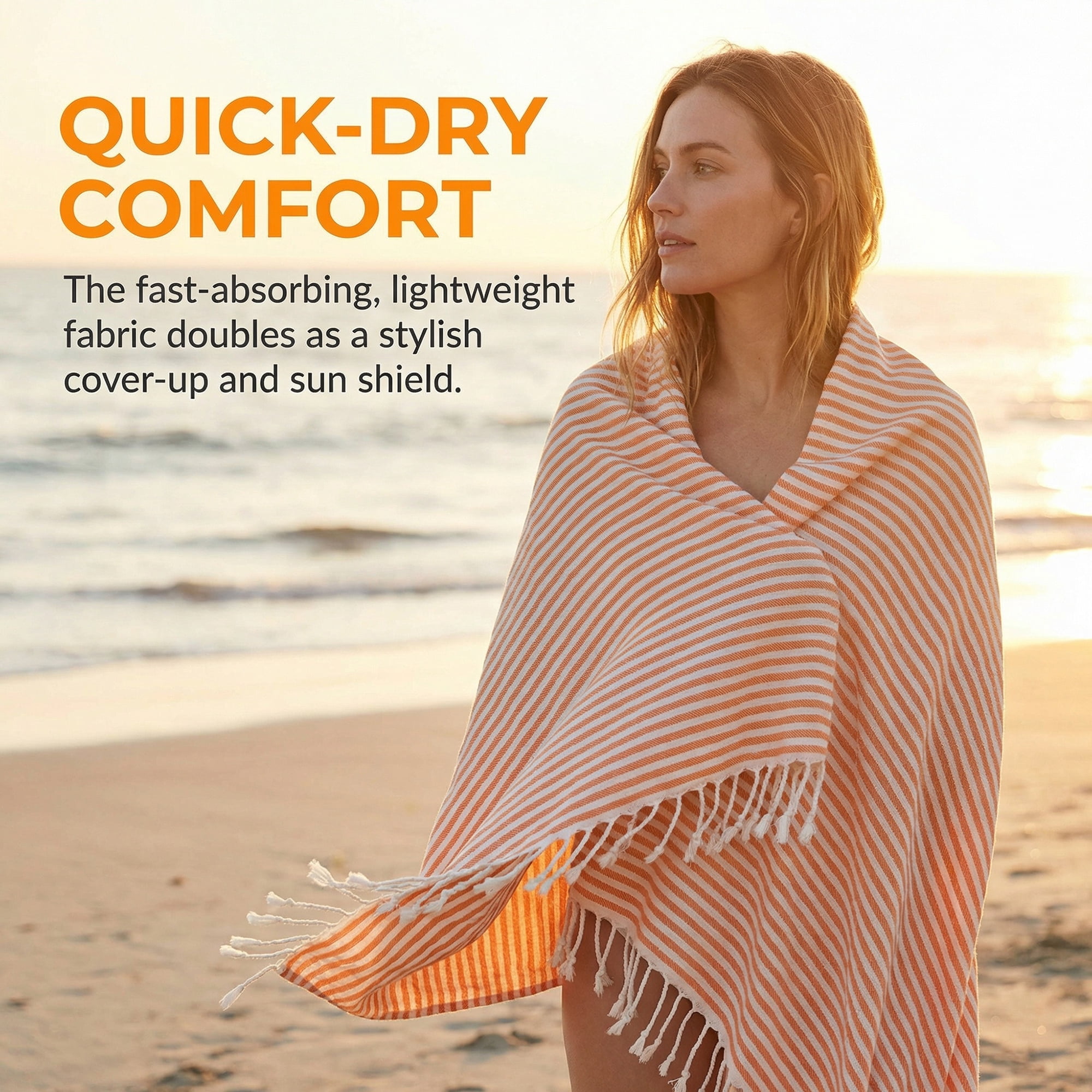 Unique Bargains 2 Pack Soft Sand Free Quick Dry Turkish Towel Orange/Yellow 71"x40"