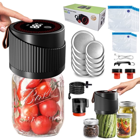 Electric Mason Jar Vacuum Sealer, 4 in 1 Vacuum Sealer Kit for Wide-Mouth & Regular-Mouth Mason Jars, Automatic Jar Sealer Stop for Food Storage Bags, Wine Bottles and Fermentation