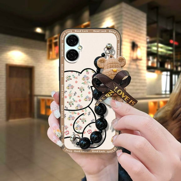 KDY-Phone Case For BLU G53, Cartoon cute silicone Black pearl pendant soft case Skin-friendly feel Dirt-resistant Waterproof protective case Back Cover Bear bracelet Simplicity